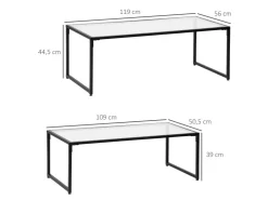 HOMCOM Couchtisch 2er-Set für Schlafzimmer Gehärtetes Glas Stahl Schwarz* Tische