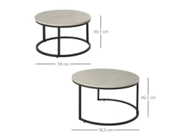 HOMCOM Couchtisch 2er-Set mit Metallgestell Stapelbar für Wohnzimmer Grau* Tische