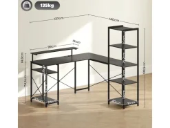 HOMCOM Eckschreibtisch Spanplatte Metall Schwarz 137L x 140B x 139,5H cm* Bücherregale