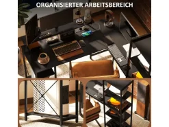 HOMCOM Eckschreibtisch Spanplatte Metall Schwarz 137L x 140B x 139,5H cm* Bücherregale