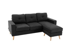 HOMCOM Ecksofa Leinen Gummiholz Schwarz 193L x 136B x 85H cm* Kissenbezüge