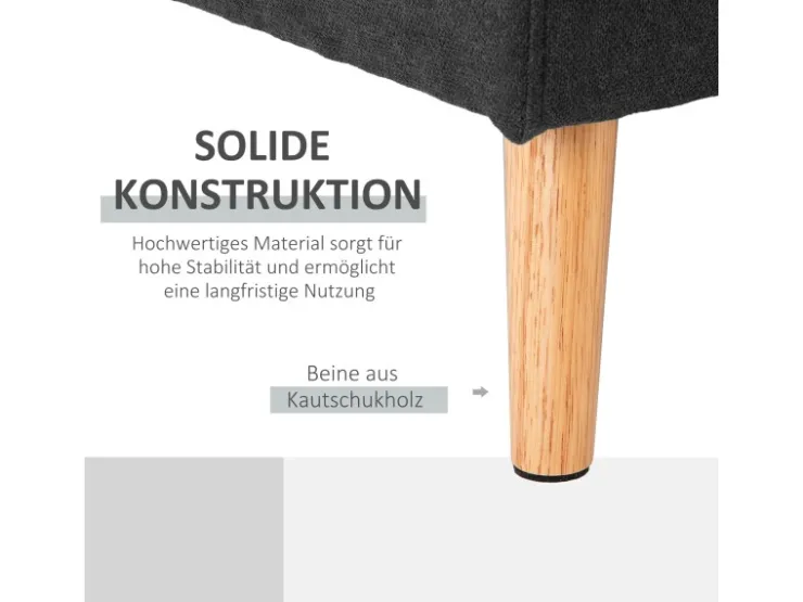HOMCOM Ecksofa Leinen Gummiholz Schwarz 193L x 136B x 85H cm* Kissenbezüge