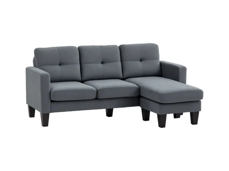 HOMCOM Ecksofa Polyester Schaumstoff 186L x 130B x 84H cm Dunkelgrau