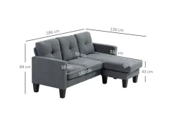 HOMCOM Ecksofa Polyester Schaumstoff 186L x 130B x 84H cm Dunkelgrau