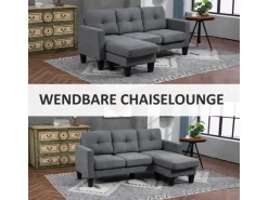 HOMCOM Ecksofa Polyester Schaumstoff 186L x 130B x 84H cm Dunkelgrau