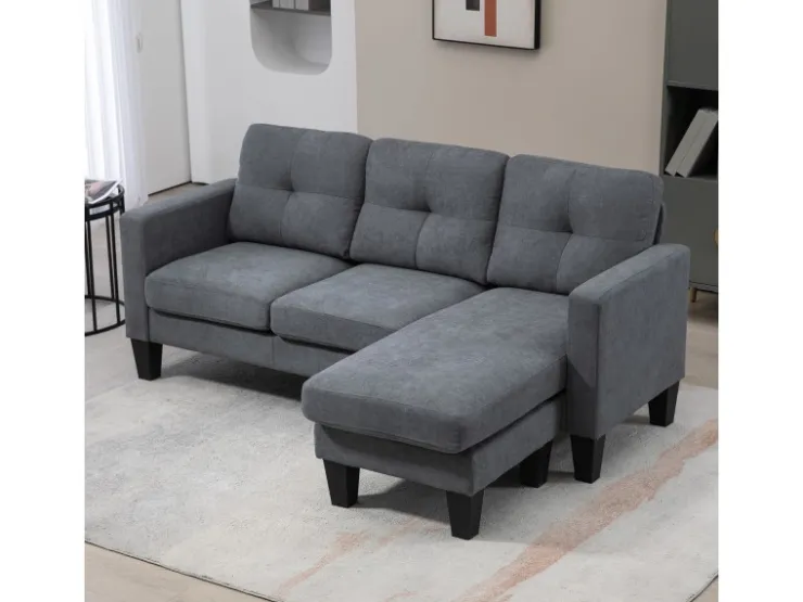 HOMCOM Ecksofa Polyester Schaumstoff 186L x 130B x 84H cm Dunkelgrau