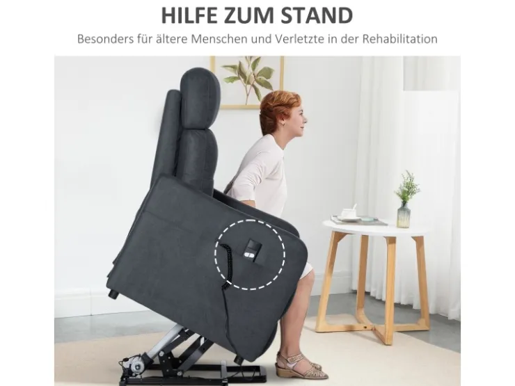 HOMCOM Elektrischer Liftstuhl Polyesterstoff Stahl Grau 71L x 94B x 104H cm* Sessel