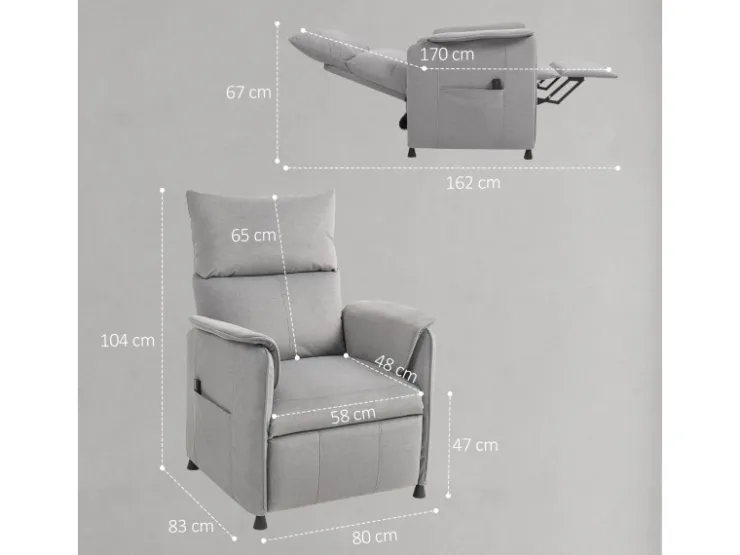 HOMCOM Elektrischer Relaxsessel Polyester Schaumstoff 83L x 80B x 104H cm Grau* Sessel