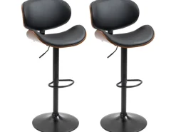 HOMCOM 2er-Set Barhocker Höhenverstellbar mit Fußstützen Schwarz 53 x 52 x 92-112cm