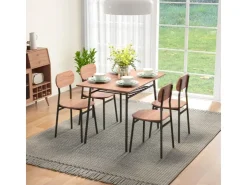 HOMCOM Essgruppe mit 4 Stühlen MDF Stahl Teak 110L x 70B x 75H cm* Tische