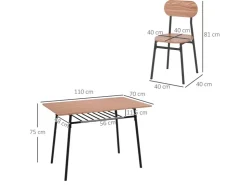 HOMCOM Essgruppe mit 4 Stühlen MDF Stahl Teak 110L x 70B x 75H cm* Tische