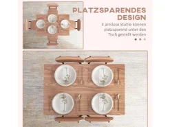 HOMCOM Essgruppe mit 4 Stühlen MDF Stahl Teak 110L x 70B x 75H cm* Tische