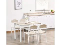 HOMCOM Essgruppe mit 4 Stühlen MDF Metall Hellgrau L100 x B63 x H76,5 cm* Tische|Stühle