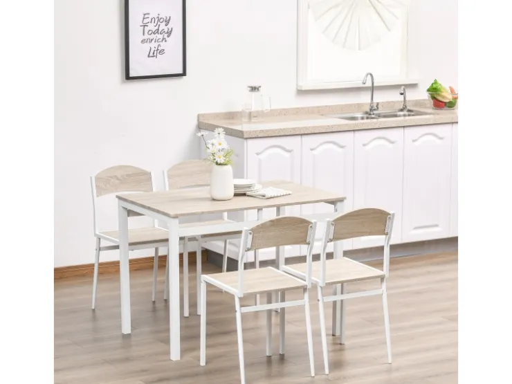 HOMCOM Essgruppe mit 4 Stühlen MDF Metall Hellgrau L100 x B63 x H76,5 cm* Tische|Stühle