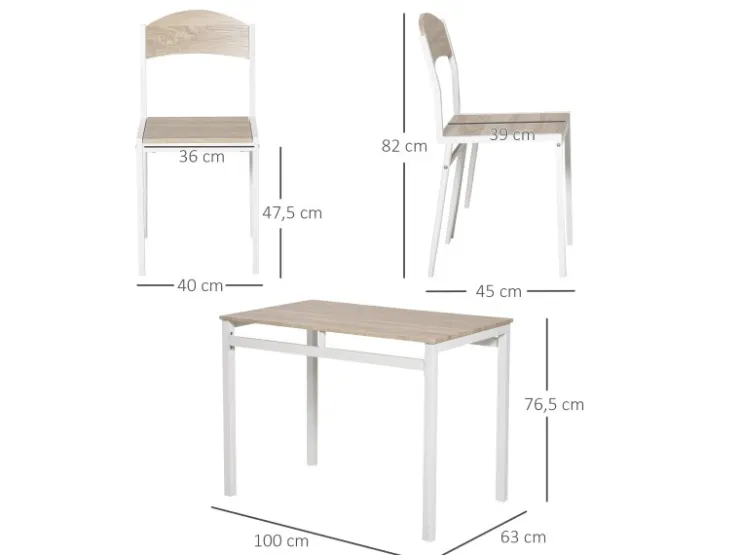 HOMCOM Essgruppe mit 4 Stühlen MDF Metall Hellgrau L100 x B63 x H76,5 cm* Tische|Stühle