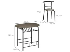 HOMCOM Essgruppe mit 2 Stühlen MDF Metall Schwarz 80L x 53B x 74,5H cm* Stühle