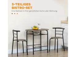 HOMCOM Essgruppe mit 2 Stühlen MDF Metall Schwarz 80L x 53B x 74,5H cm* Stühle