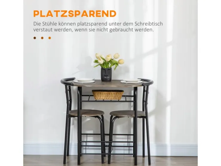 HOMCOM Essgruppe mit 2 Stühlen MDF Metall Schwarz 80L x 53B x 74,5H cm* Stühle