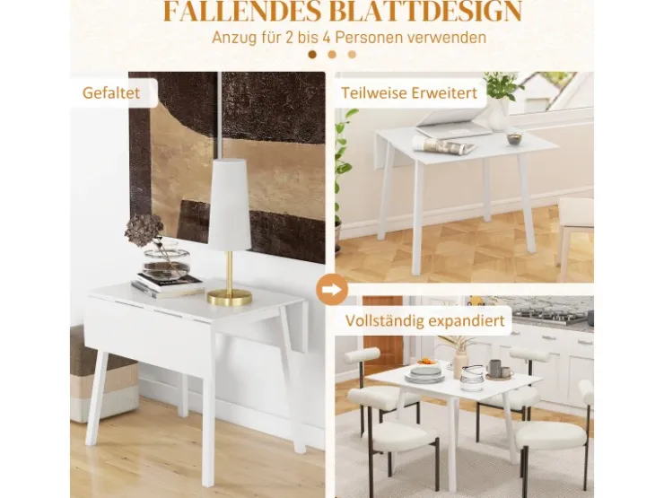 HOMCOM Esstisch für 2-4 Personen Kiefernholz Weiß 110L x 86B x 75H cm* Tische