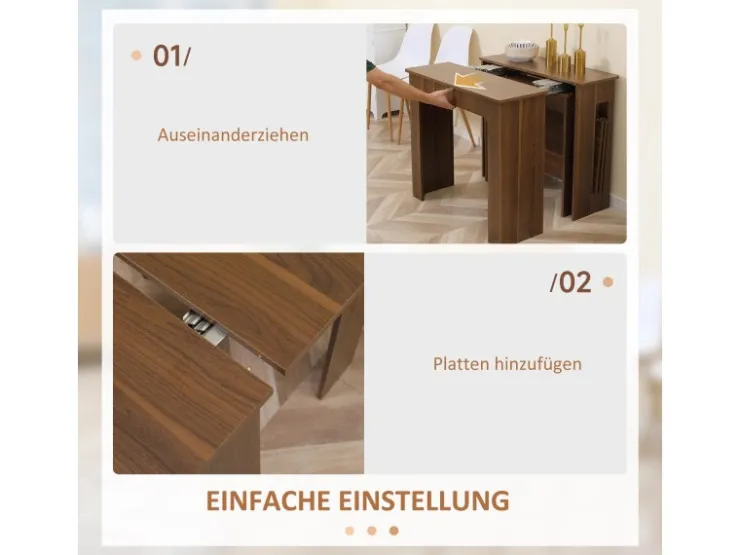 HOMCOM Esstisch Klapptisch Ausziehbar Modernes Design Braun 180 x 85 x 75cm* Tische