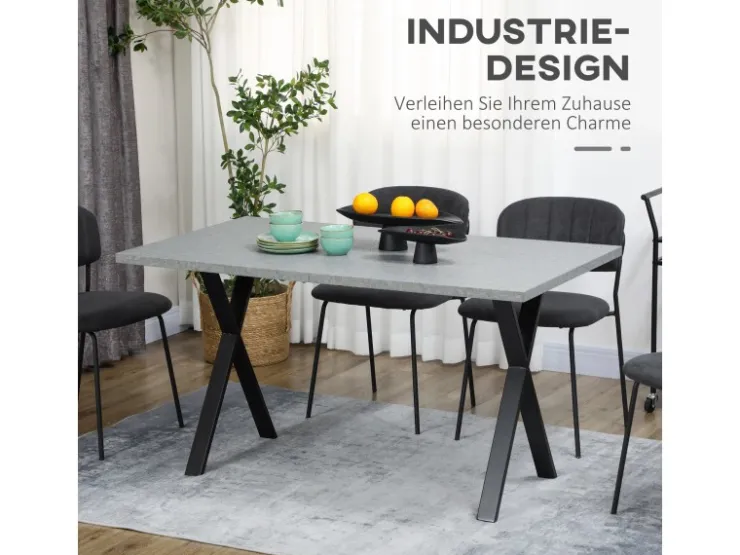 HOMCOM Esstisch mit Steinoptik für 6 Personen Stahlbeine Grau 140 x 80 x 76 cm* Tische