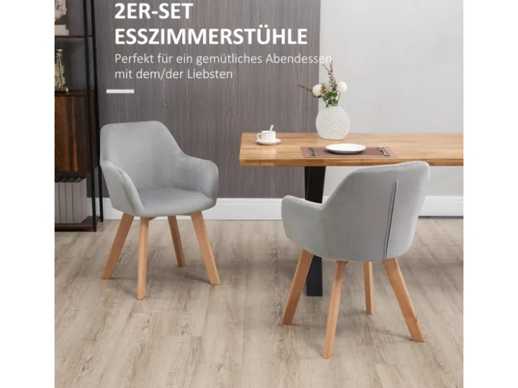 HOMCOM Esszimmerstühle 2er Set mit Gummierten Holzbeinen* Stühle