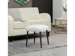 HOMCOM Fußhocker mit Kaschmir-Optik Stahlbeine Cremeweiß 42 x 42 x 47 cm