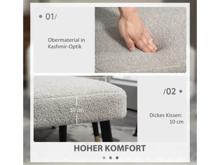 HOMCOM Fußhocker mit Kaschmir-Optik Stahlbeine Hellgrau 42 x 42 x 47 cm* Hocker