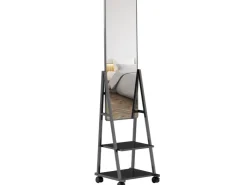 HOMCOM Ganzkörperspiegel Stahl Spanplatte Schwarz 42L x 37B x 155H cm* Regale Schwarz