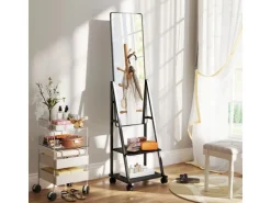 HOMCOM Ganzkörperspiegel Stahl Spanplatte Schwarz 42L x 37B x 155H cm* Regale Schwarz