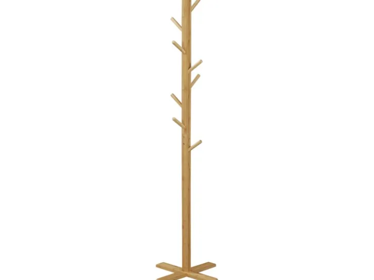 HOMCOM Garderobenständer aus Bambus mit 8 Haken 49,5 x 49,5 x 178 cm Natur