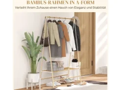 HOMCOM Garderobenständer Bambus Naturholz 116L x 43,5B x 160H cm