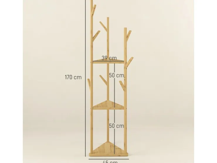 HOMCOM Garderobenständer Bambus 45L x 45B x 170H cm Naturholz* Garderoben