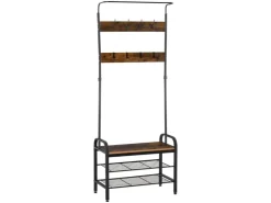 HOMCOM Garderobenständer mit 8 Haken 2 Ablagen MDF Schwarz 72 x 34 x 185 cm* Garderoben