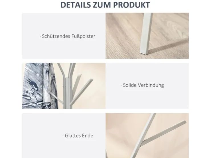 HOMCOM Garderobenständer mit 8 Haken Ablage Metall Weiß 45 x 45 x 180 cm* Garderoben