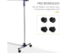 HOMCOM Garderobenständer mit Rollen Höhenverstellbar Edelstahl 86 x 45 x 95 cm* Garderoben