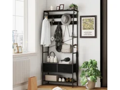 HOMCOM Garderobenständer Spanplatte Stahl 80L x 30B x 180,5H cm Schwarz* Garderoben
