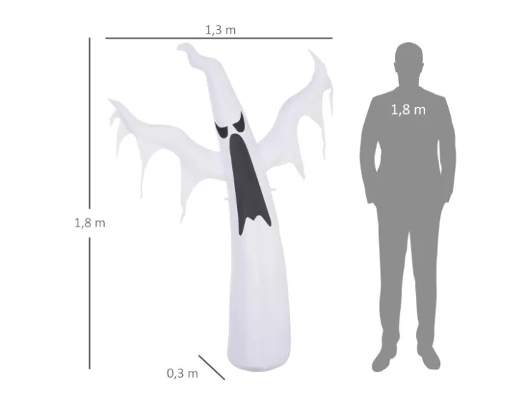 HOMCOM Halloween Aufblasbares Gespenst mit LEDs 130 x 30 x 180 cm* Dekorative Figuren