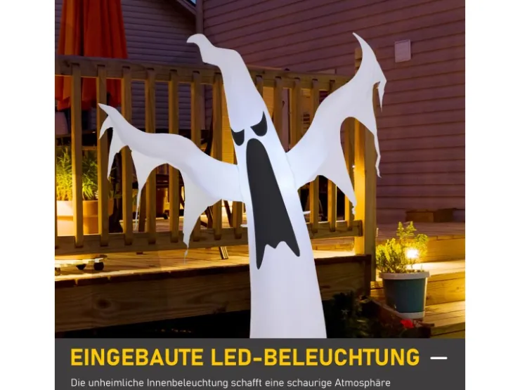 HOMCOM Halloween Aufblasbares Gespenst mit LEDs 130 x 30 x 180 cm* Dekorative Figuren