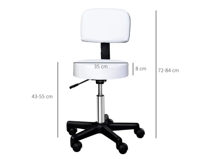 HOMCOM Höhenverstellbarer Arbeitshocker mit Lehne Drehbar Ø35 x 72-84 cm