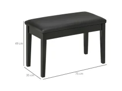 HOMCOM Klavierbank mit Stauraum Lederkissen Schwarz 75 x 35 x 49 cm
