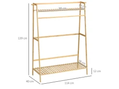 HOMCOM Kleiderständer mit Kleiderhaken Bambus Naturholz 114L x 40B x 139H cm* Garderoben