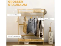 HOMCOM Kleiderständer mit Kleiderhaken Bambus Naturholz 114L x 40B x 139H cm* Garderoben
