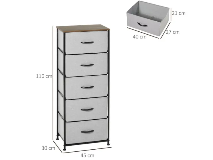 HOMCOM Kommode Sideboard mit 5 Klappbaren Schubladenschrank Grau* Kommode