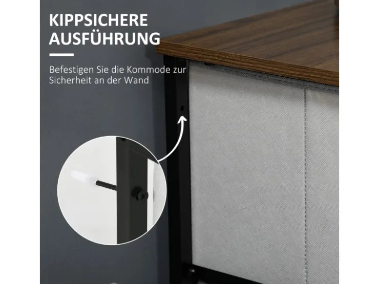 HOMCOM Kommode Sideboard mit 5 Klappbaren Schubladenschrank Grau* Kommode