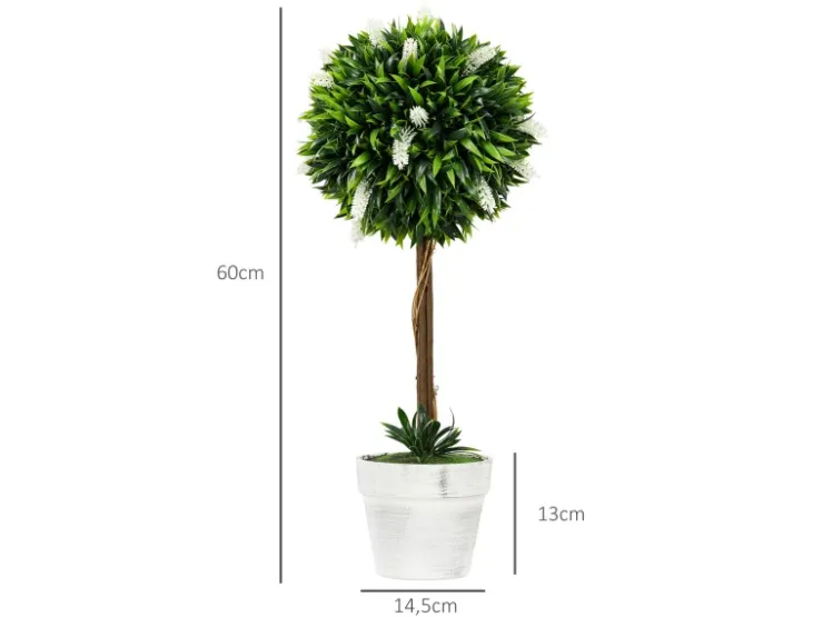HOMCOM Kunstpflanze Kunststoff Zement Weiß 14,5L x 14,5B x 60H cm* Kunstpflanzen