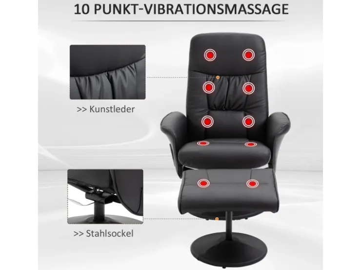 HOMCOM Massagesessel mit Fußhocker Stauraum Liegefunktion Schwarz 76 x 81 x 105 cm* Hocker