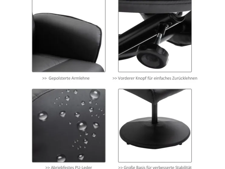 HOMCOM Massagesessel mit Fußhocker Stauraum Liegefunktion Schwarz 76 x 81 x 105 cm* Hocker