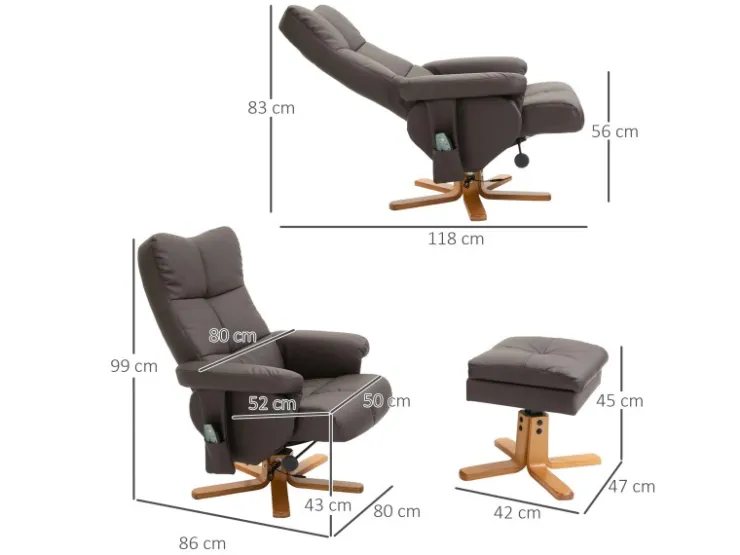 HOMCOM Massagesessel mit Fußhocker 145 Grad Neigbar Braun 80 x 86 x 99 cm* Sessel|Hocker