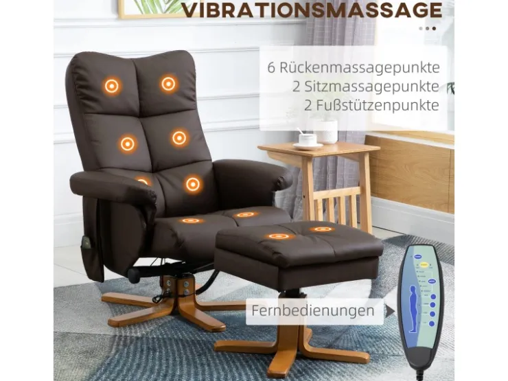 HOMCOM Massagesessel mit Fußhocker 145 Grad Neigbar Braun 80 x 86 x 99 cm* Sessel|Hocker